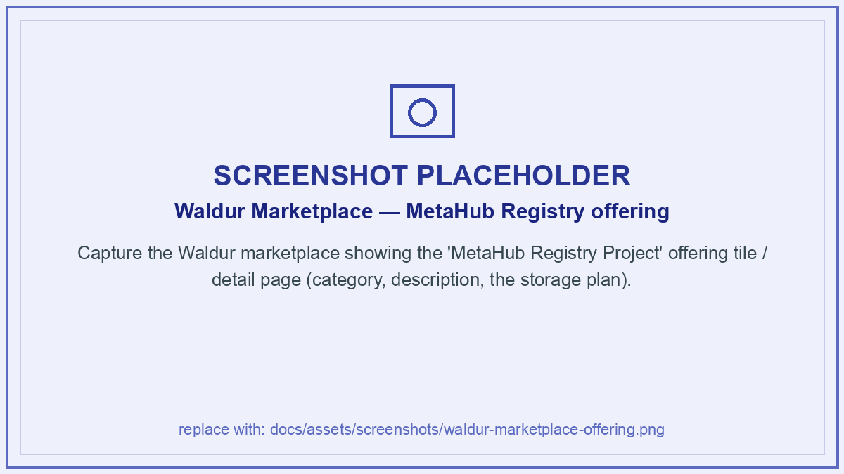 Waldur marketplace showing the MetaHub Registry Project offering